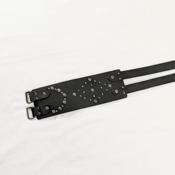 Y2K Brown Black Suede Leather Silver Metallic Studded Double Strand Western Belt - Picture 4 of 9
